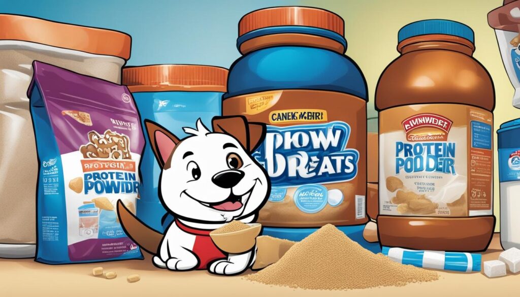 cartoon dog and protein powder